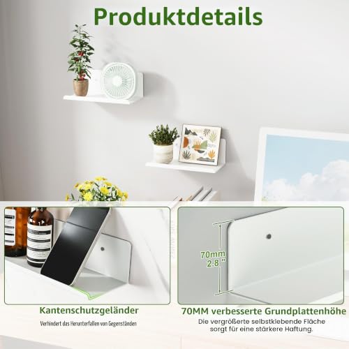 SAYAYO Wandregal Ohne Bohren oder mit Bohren Weiß 2 Stück Regal 20cm