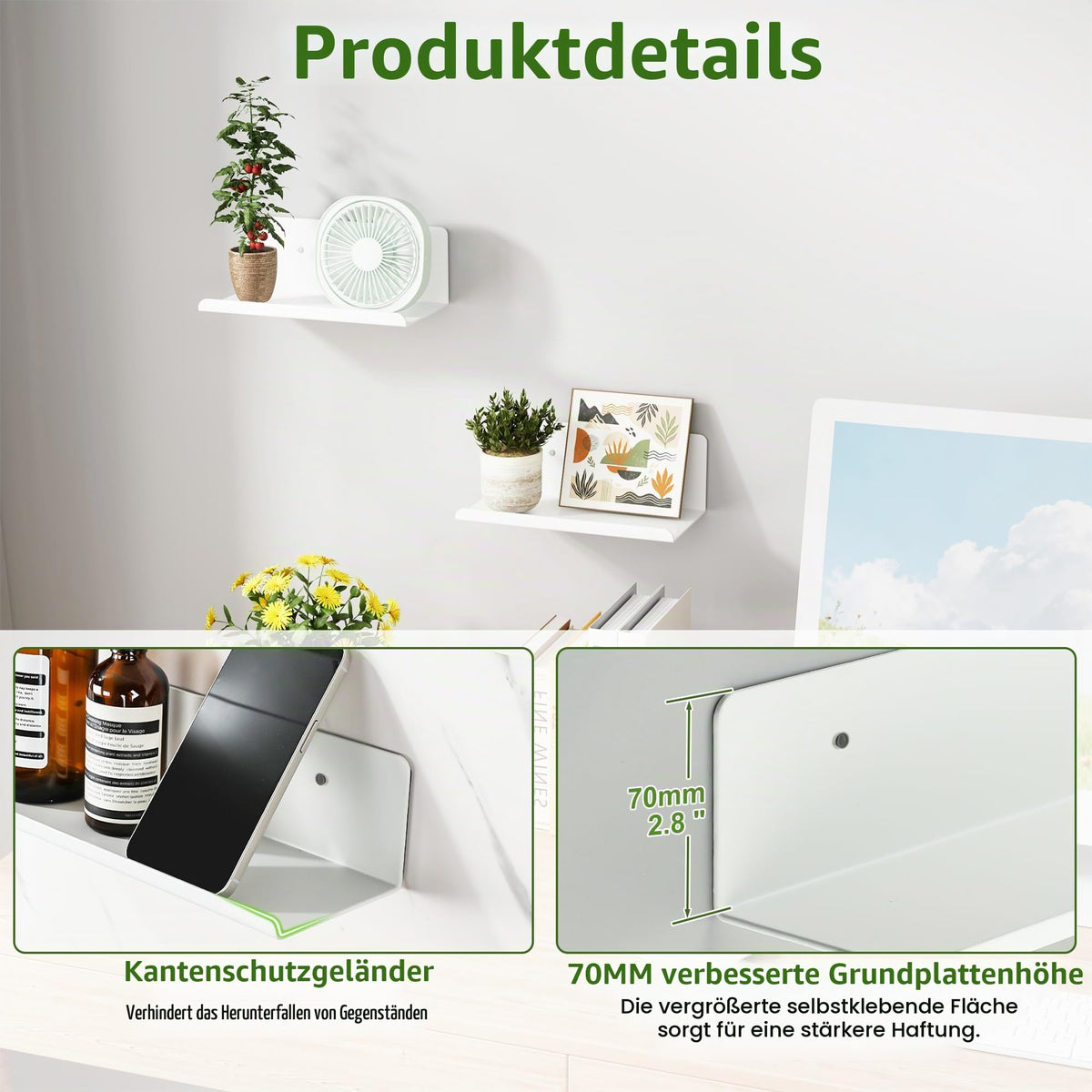 SAYAYO Wandregal Ohne Bohren oder mit Bohren Weiß 2 Stück Regal 20cm