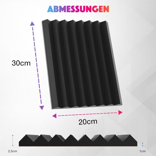 Sonic Acoustics 12 Stücke Selbstklebend Schallabsorber, Dichte 35 kg/m³, 2,5x20x30cm, 3D Hochdichte Akustikschaumstoff, Hall-Echo-Fliesen reduzieren, für Wand, Tonstudio, Aufnahmestudios, Büro