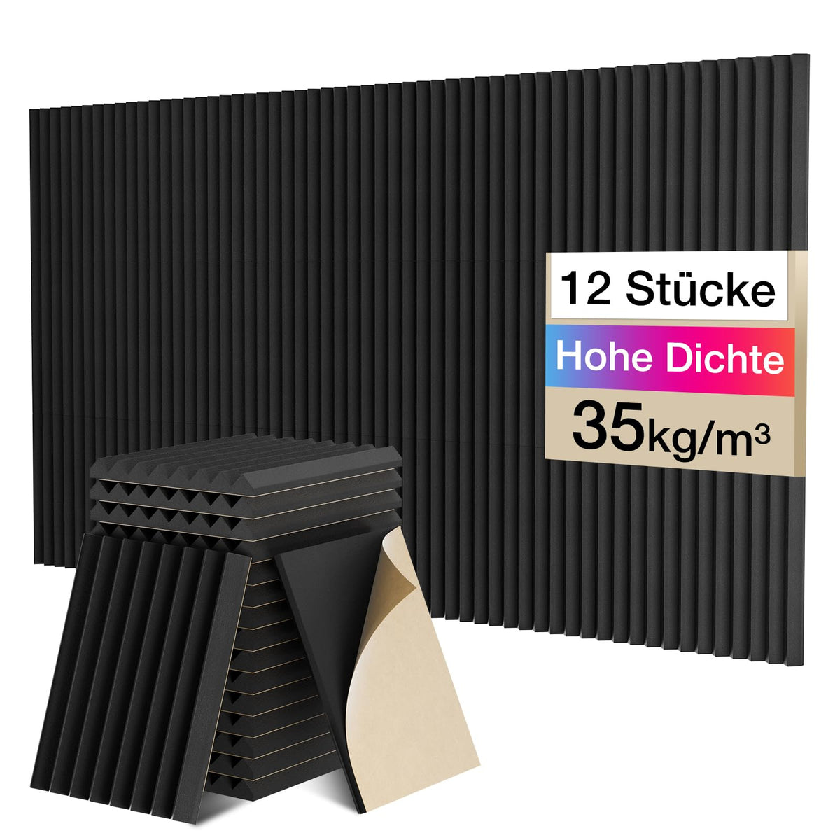 Sonic Acoustics 12 Stücke Selbstklebend Schallabsorber, Dichte 35 kg/m³, 2,5x20x30cm, 3D Hochdichte Akustikschaumstoff, Hall-Echo-Fliesen reduzieren, für Wand, Tonstudio, Aufnahmestudios, Büro