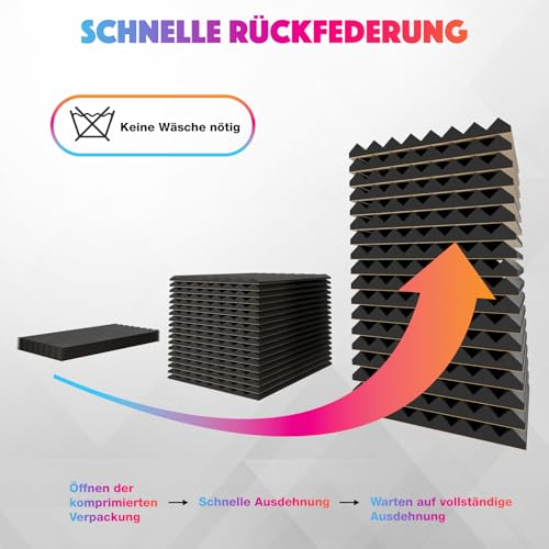 Sonic Acoustics 12 Stücke Selbstklebend Schallabsorber, Dichte 35 kg/m³, 2,5x20x30cm, 3D Hochdichte Akustikschaumstoff, Hall-Echo-Fliesen reduzieren, für Wand, Tonstudio, Aufnahmestudios, Büro