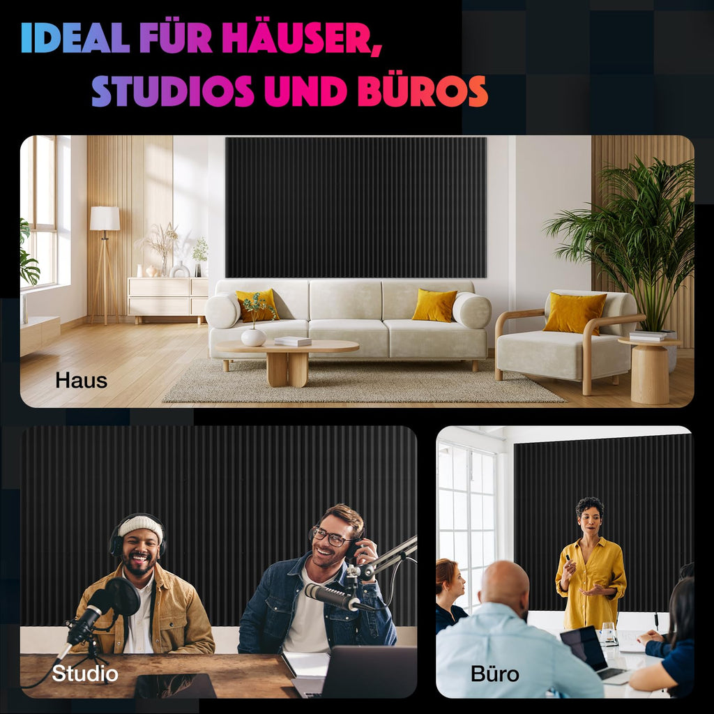 Sonic Acoustics 12 Stücke Selbstklebend Schallabsorber, Dichte 35 kg/m³, 2,5x20x30cm, 3D Hochdichte Akustikschaumstoff, Hall-Echo-Fliesen reduzieren, für Wand, Tonstudio, Aufnahmestudios, Büro