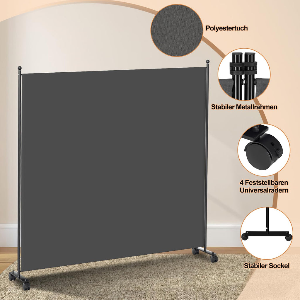 Fiqops Paravent Outdoor,Raumteiler auf Rollen 1-teilig 187×181 cm, Wetterfester Paravent für Outdoor & Büro - Anthrazit