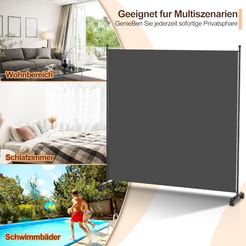 Fiqops Paravent Outdoor,Raumteiler auf Rollen 1-teilig 187×181 cm, Wetterfester Paravent für Outdoor & Büro - Anthrazit
