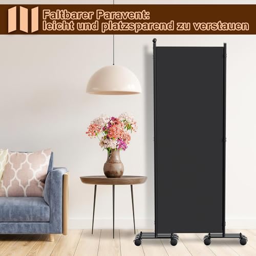 Fiqops Paravent Outdoor,Raumteiler auf Rollen 1-teilig 187×181 cm, Wetterfester Paravent für Outdoor & Büro - Anthrazit