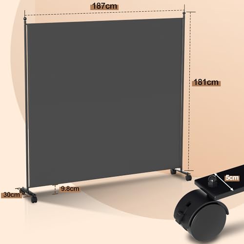 Fiqops Paravent Outdoor,Raumteiler auf Rollen 1-teilig 187×181 cm, Wetterfester Paravent für Outdoor & Büro - Anthrazit