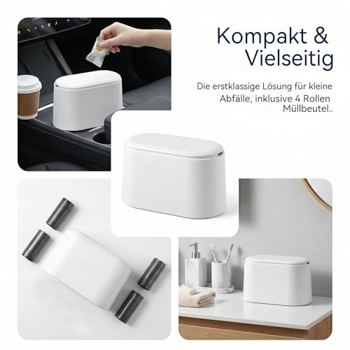 Tischmülleimer mit Deckel, Mini Mülleimer(22 × 11 × 13cm, Weiß)