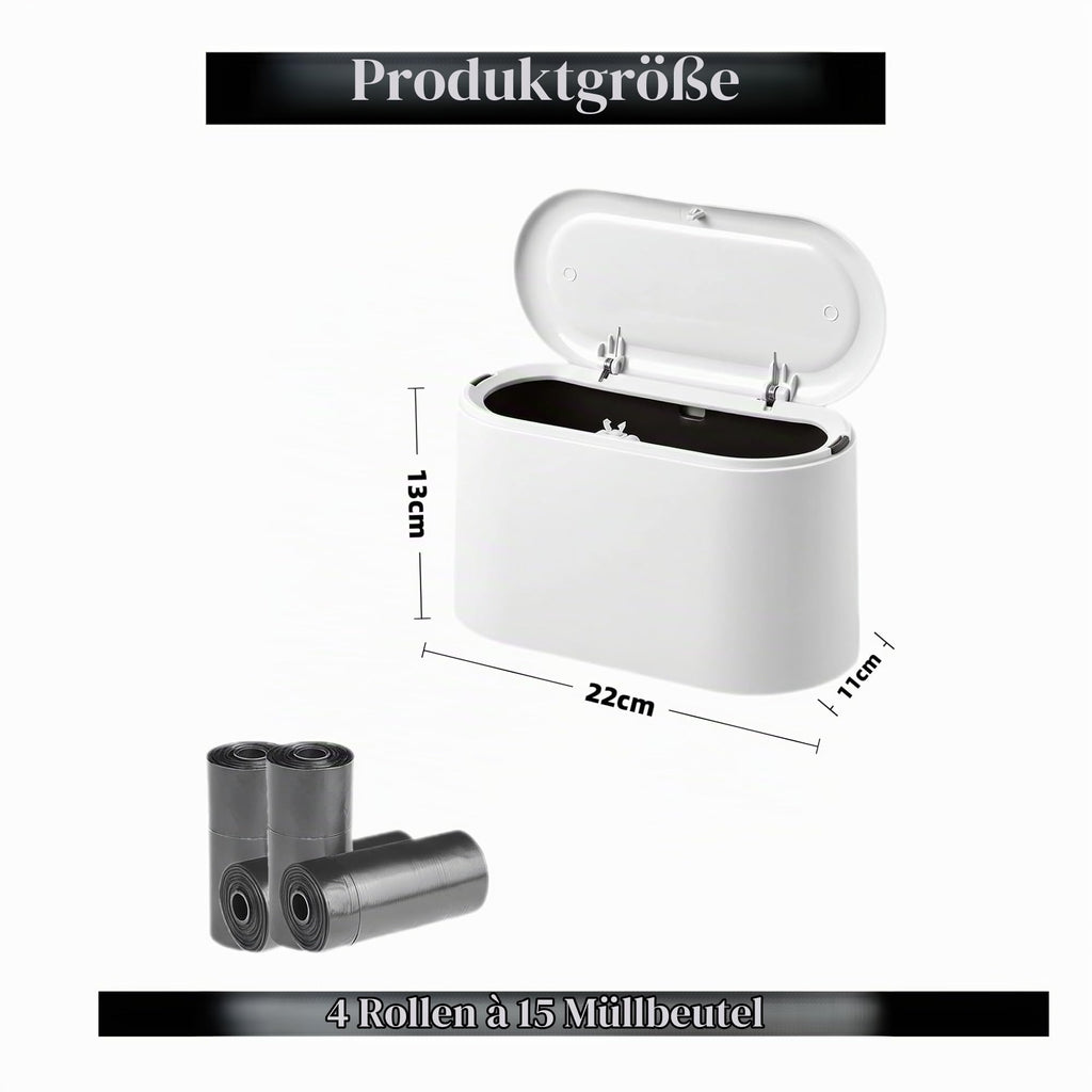 Tischmülleimer mit Deckel, Mini Mülleimer(22 × 11 × 13cm, Weiß)
