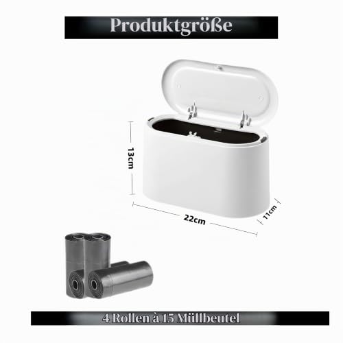 Tischmülleimer mit Deckel, Mini Mülleimer(22 × 11 × 13cm, Weiß)