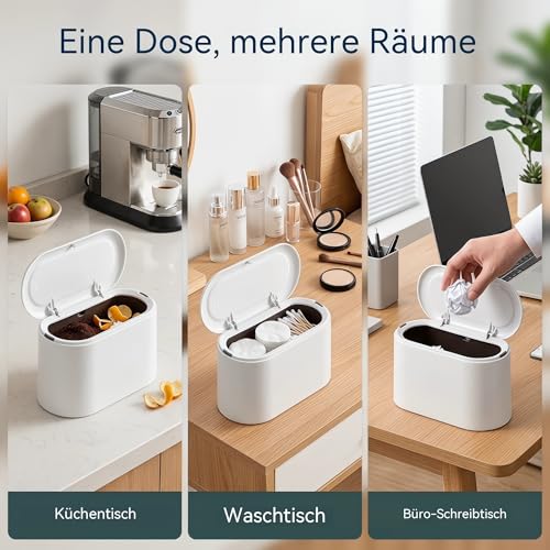Tischmülleimer mit Deckel, Mini Mülleimer(22 × 11 × 13cm, Weiß)