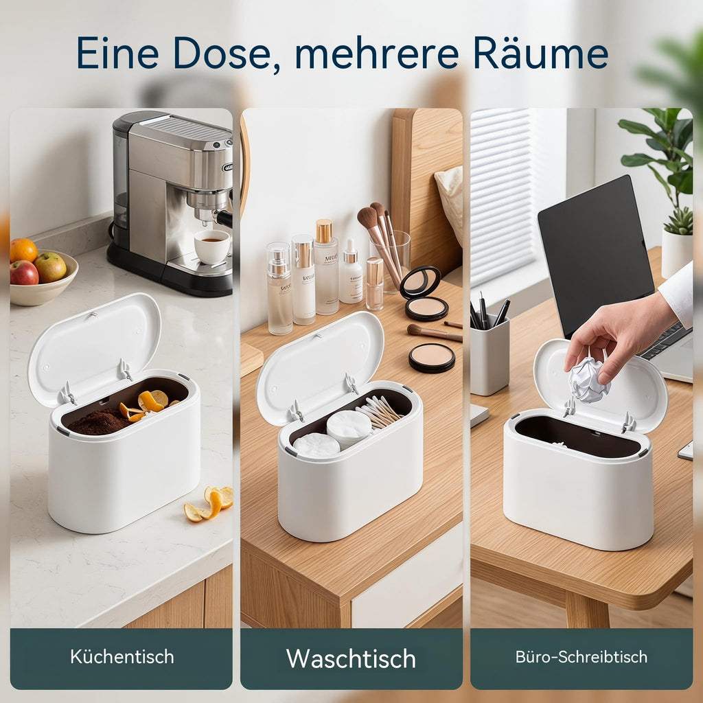 Tischmülleimer mit Deckel, Mini Mülleimer(22 × 11 × 13cm, Weiß)