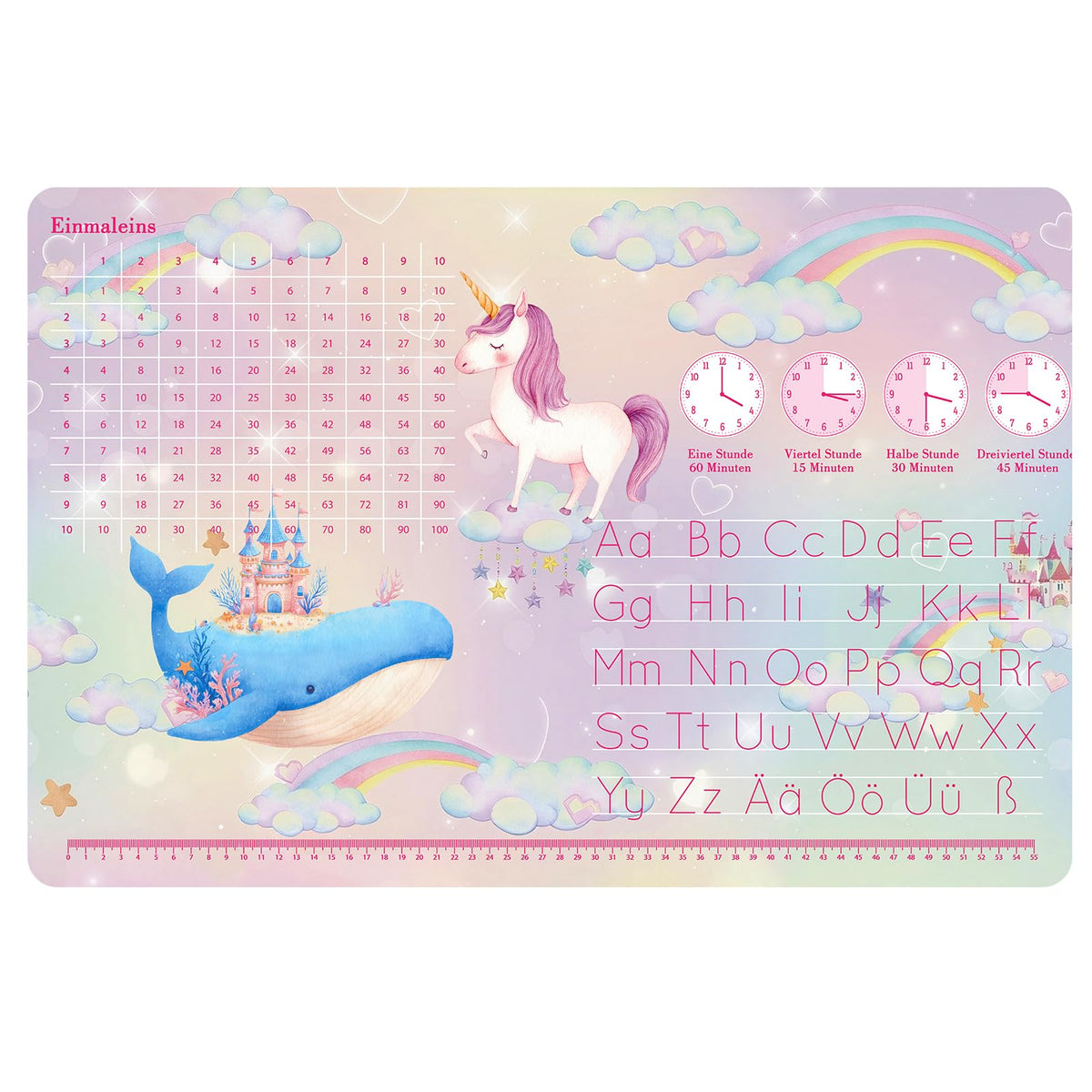 Schreibtischunterlage Leder, Schreibtischunterlage Kinder und Mädchen Einhorn-Thema Mauspad Büropad Rosa Groß 60X40cm Abwischbar PU-Leder Schreibtisch Unterlage fur office