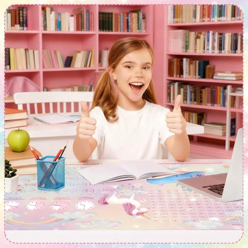 Schreibtischunterlage Leder, Schreibtischunterlage Kinder und Mädchen Einhorn-Thema Mauspad Büropad Rosa Groß 60X40cm Abwischbar PU-Leder Schreibtisch Unterlage fur office