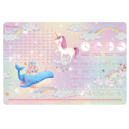 Schreibtischunterlage Leder, Schreibtischunterlage Kinder und Mädchen Einhorn-Thema Mauspad Büropad Rosa Groß 60X40cm Abwischbar PU-Leder Schreibtisch Unterlage fur office