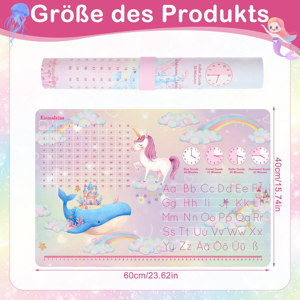 Schreibtischunterlage Leder, Schreibtischunterlage Kinder und Mädchen Einhorn-Thema Mauspad Büropad Rosa Groß 60X40cm Abwischbar PU-Leder Schreibtisch Unterlage fur office