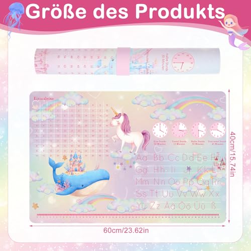 Schreibtischunterlage Leder, Schreibtischunterlage Kinder und Mädchen Einhorn-Thema Mauspad Büropad Rosa Groß 60X40cm Abwischbar PU-Leder Schreibtisch Unterlage fur office