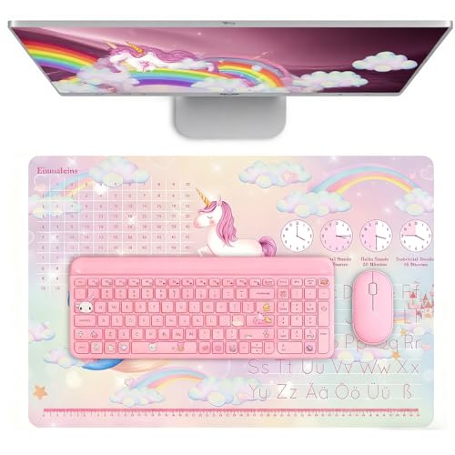 Schreibtischunterlage Leder, Schreibtischunterlage Kinder und Mädchen Einhorn-Thema Mauspad Büropad Rosa Groß 60X40cm Abwischbar PU-Leder Schreibtisch Unterlage fur office