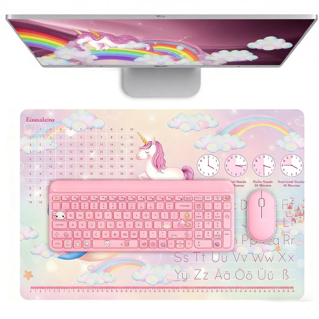 Schreibtischunterlage Leder, Schreibtischunterlage Kinder und Mädchen Einhorn-Thema Mauspad Büropad Rosa Groß 60X40cm Abwischbar PU-Leder Schreibtisch Unterlage fur office