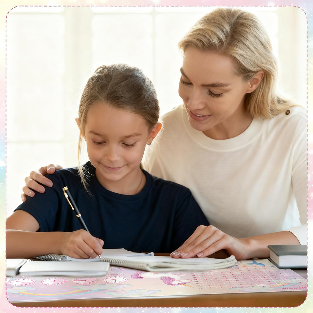 Schreibtischunterlage Leder, Schreibtischunterlage Kinder und Mädchen Einhorn-Thema Mauspad Büropad Rosa Groß 60X40cm Abwischbar PU-Leder Schreibtisch Unterlage fur office