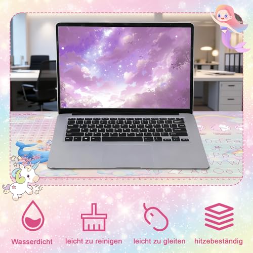Schreibtischunterlage Leder, Schreibtischunterlage Kinder und Mädchen Einhorn-Thema Mauspad Büropad Rosa Groß 60X40cm Abwischbar PU-Leder Schreibtisch Unterlage fur office