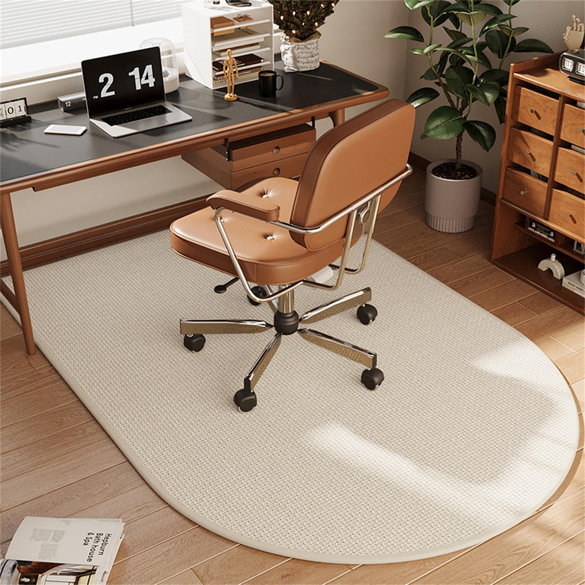 Highdi Bodenschutzmatte Bürostuhl, Bürostuhl Unterlage rutschfest Kratzfest Bodenmatte Stuhlunterlage, Leinen Bürostuhlunterlage Schreibtischstuhl Unterlage Teppich (Beige,100x140cm)
