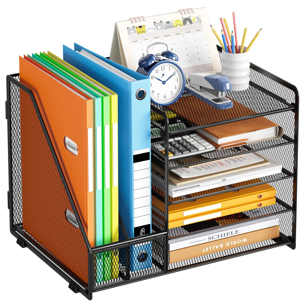 VITVITI Schreibtisch Organizer, 5 Ebenen Briefablage, Aktenhalter, Büro Organizer mit Stehsammlere, Bürobedarf für A4 Dokumentenablag (Schwarz ohne Schublade)