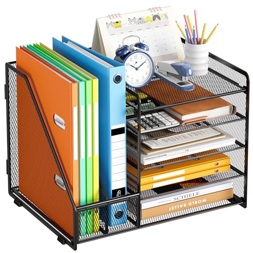VITVITI Schreibtisch Organizer, 5 Ebenen Briefablage, Aktenhalter, Büro Organizer mit Stehsammlere, Bürobedarf für A4 Dokumentenablag (Schwarz ohne Schublade)