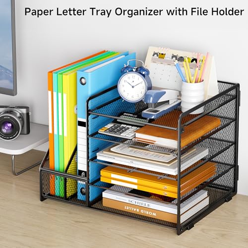 VITVITI Schreibtisch Organizer, 5 Ebenen Briefablage, Aktenhalter, Büro Organizer mit Stehsammlere, Bürobedarf für A4 Dokumentenablag (Schwarz ohne Schublade)