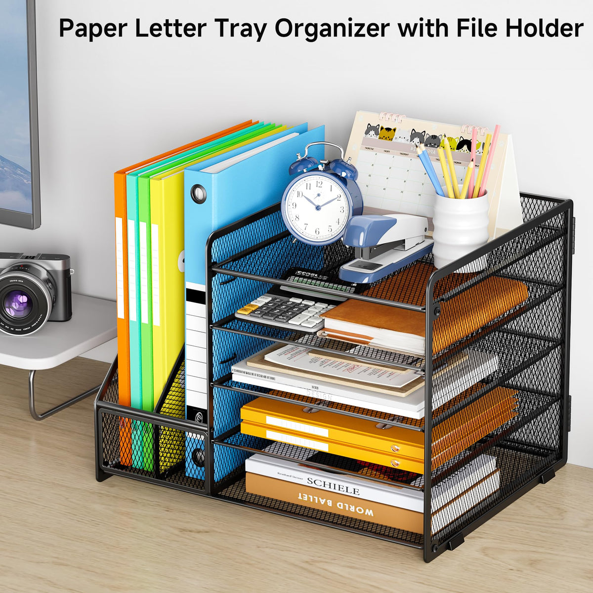 VITVITI Schreibtisch Organizer, 5 Ebenen Briefablage, Aktenhalter, Büro Organizer mit Stehsammlere, Bürobedarf für A4 Dokumentenablag (Schwarz ohne Schublade)