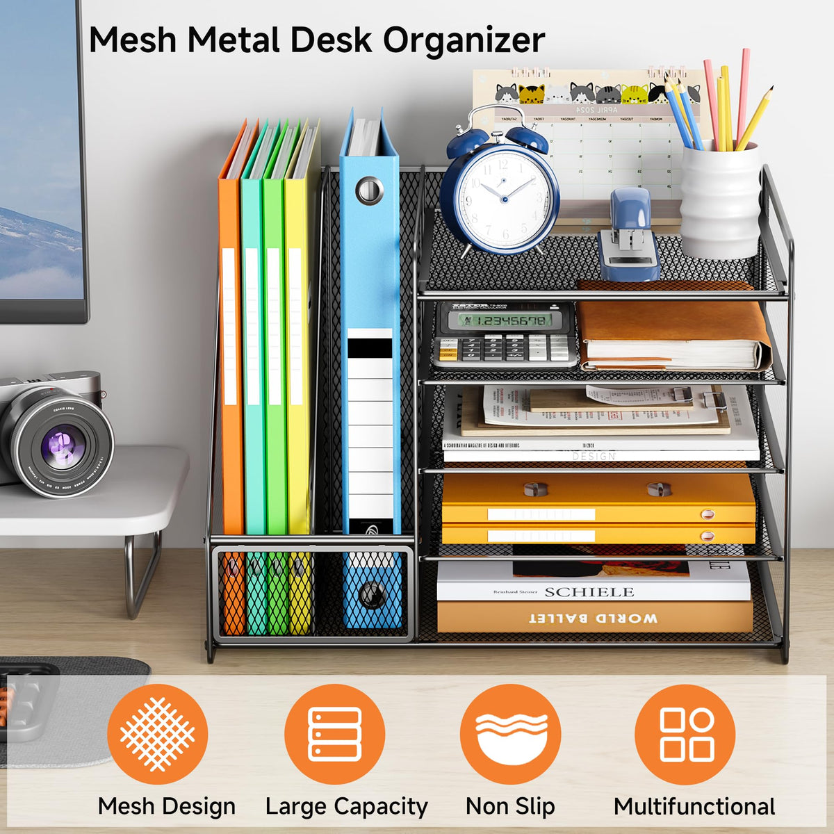 VITVITI Schreibtisch Organizer, 5 Ebenen Briefablage, Aktenhalter, Büro Organizer mit Stehsammlere, Bürobedarf für A4 Dokumentenablag (Schwarz ohne Schublade)