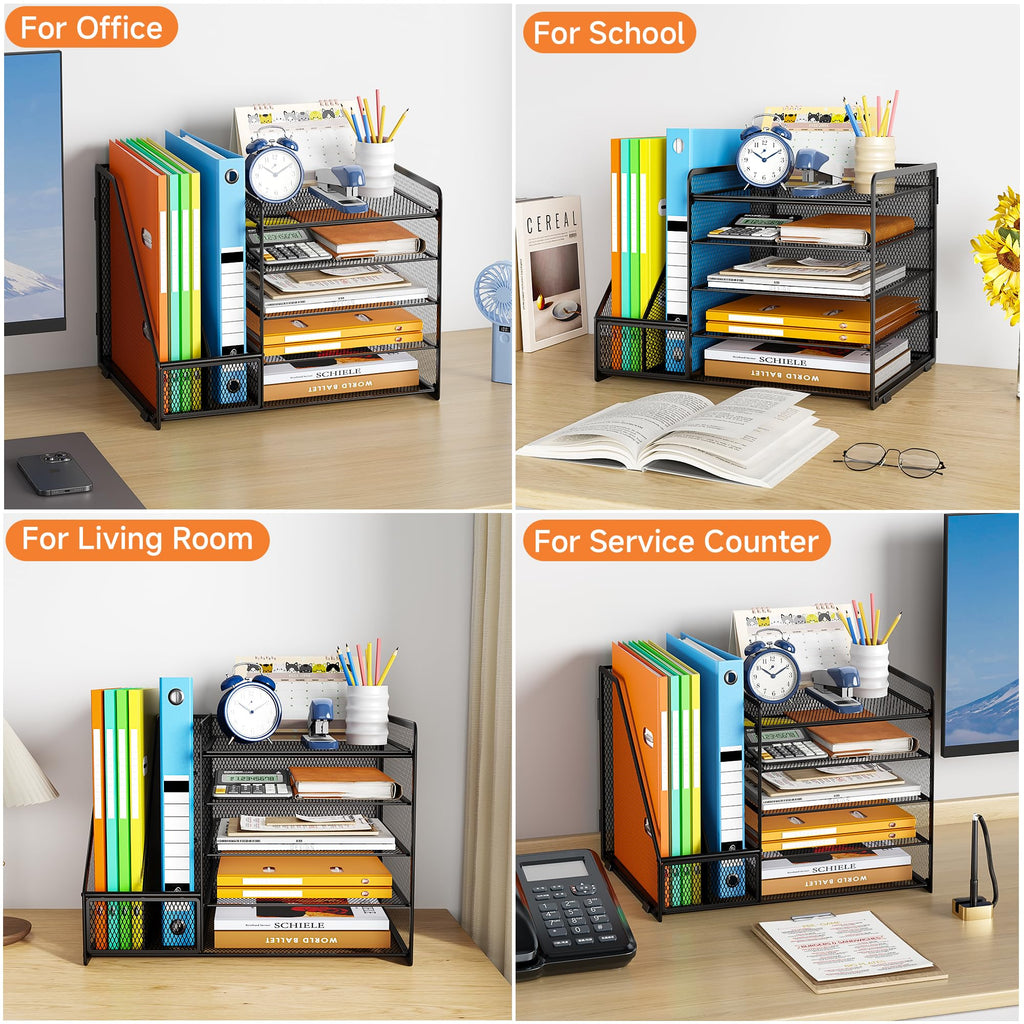 VITVITI Schreibtisch Organizer, 5 Ebenen Briefablage, Aktenhalter, Büro Organizer mit Stehsammlere, Bürobedarf für A4 Dokumentenablag (Schwarz ohne Schublade)