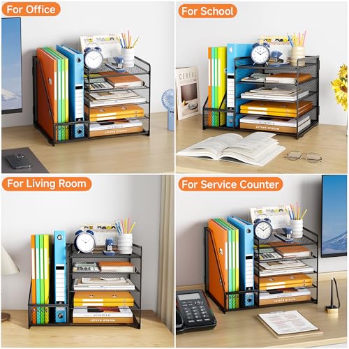 VITVITI Schreibtisch Organizer, 5 Ebenen Briefablage, Aktenhalter, Büro Organizer mit Stehsammlere, Bürobedarf für A4 Dokumentenablag (Schwarz ohne Schublade)