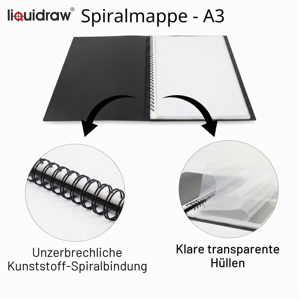 Liquidraw A3 Kunst-Portfolio-Hülle für Künstler mit 20 Hüllen Einlagen Aufbewahrung Spiralordner Portfolio Ordner für Künstler, Architekten, Zeichnen, Malen, Dokumente und professionelle Dateien