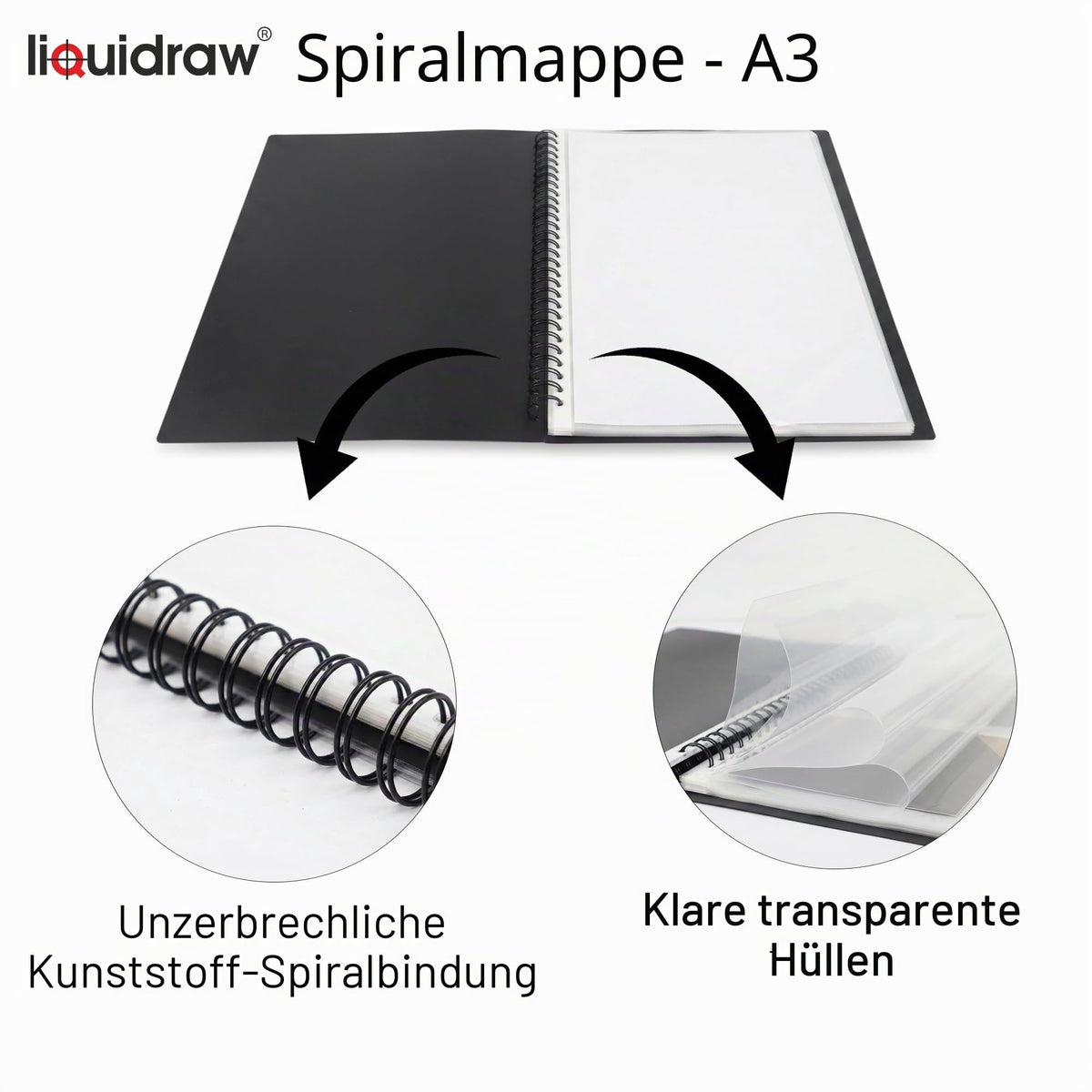 Liquidraw A3 Kunst-Portfolio-Hülle für Künstler mit 20 Hüllen Einlagen Aufbewahrung Spiralordner Portfolio Ordner für Künstler, Architekten, Zeichnen, Malen, Dokumente und professionelle Dateien