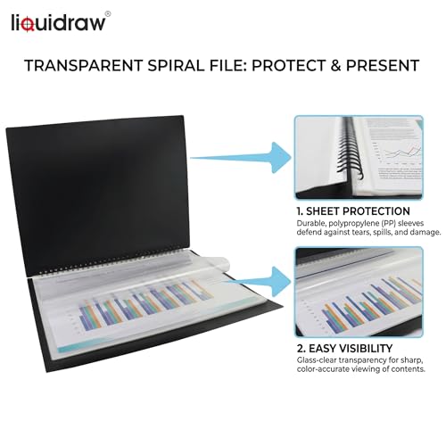 Liquidraw A3 Kunst-Portfolio-Hülle für Künstler mit 20 Hüllen Einlagen Aufbewahrung Spiralordner Portfolio Ordner für Künstler, Architekten, Zeichnen, Malen, Dokumente und professionelle Dateien