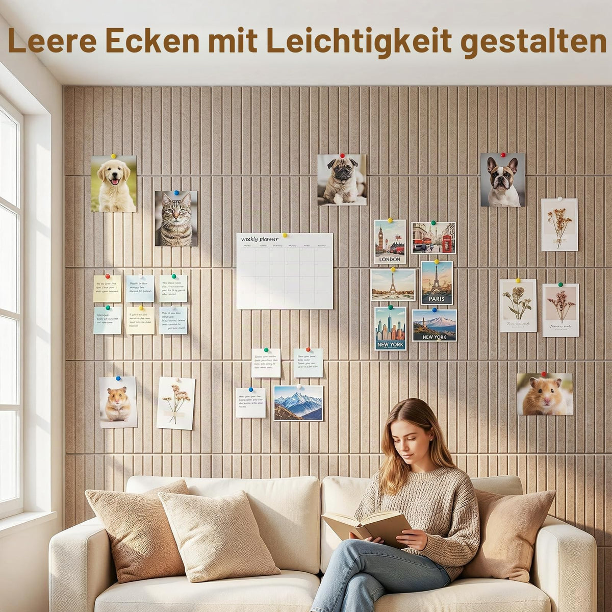 OWLKELA Filz Pinnwand 60x40cm, mit 35 Reißzwecken, Camel