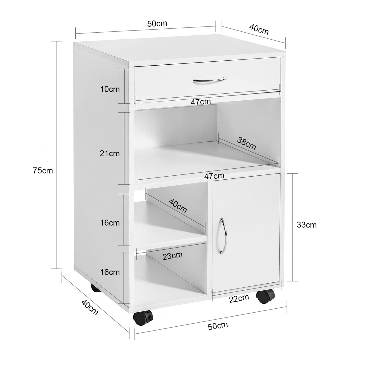SoBuy Druckerschrank mit Schublade, Rollcontainer für Büro, 50x75x40 cm