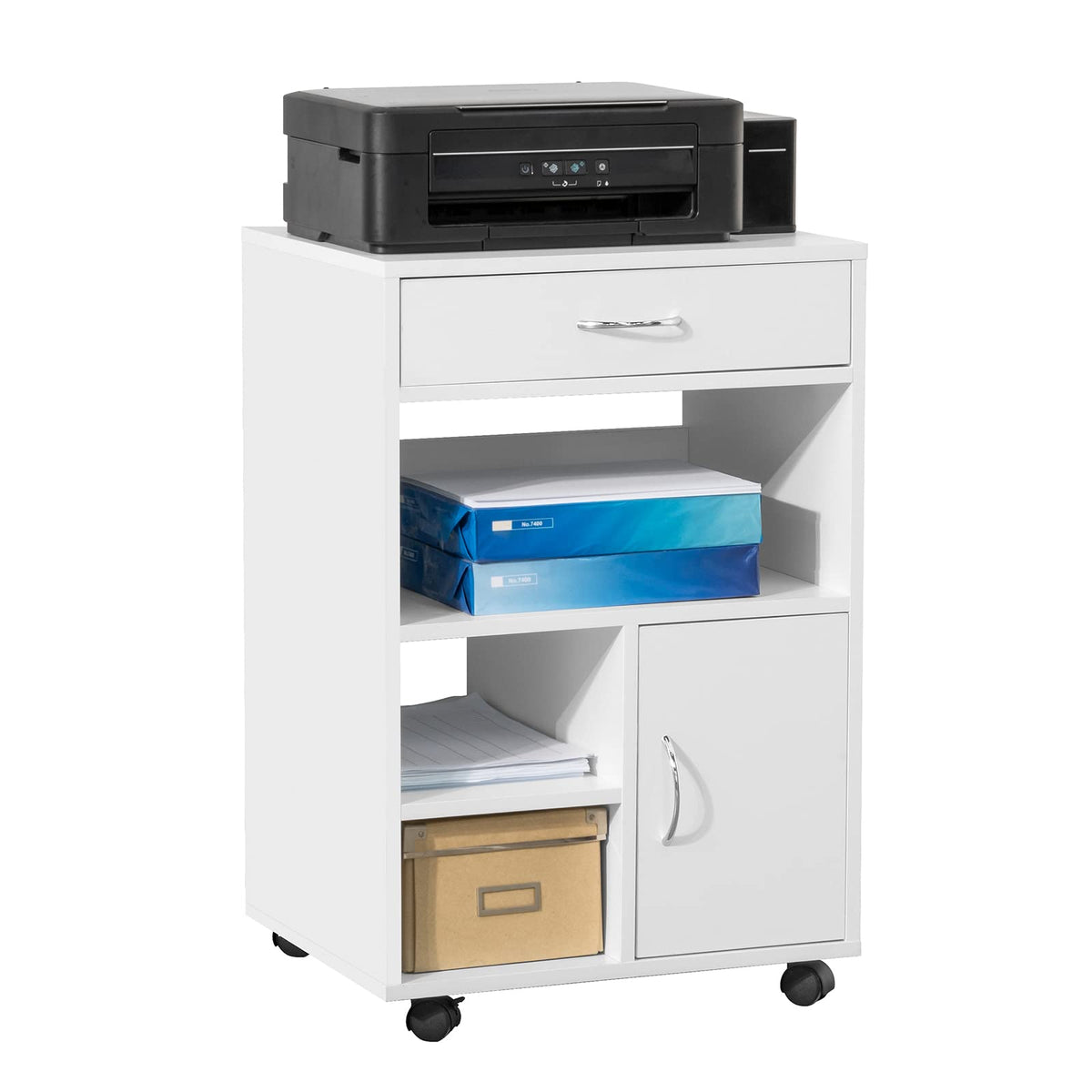 SoBuy Druckerschrank mit Schublade, Rollcontainer für Büro, 50x75x40 cm