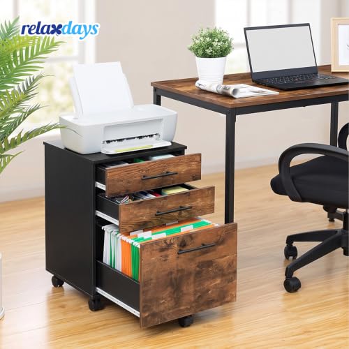 Relaxdays Rollcontainer, 3 Schubladen, schwarz/braun