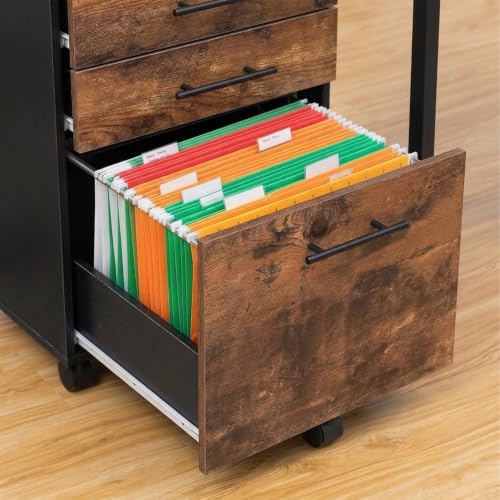 Relaxdays Rollcontainer, 3 Schubladen, schwarz/braun