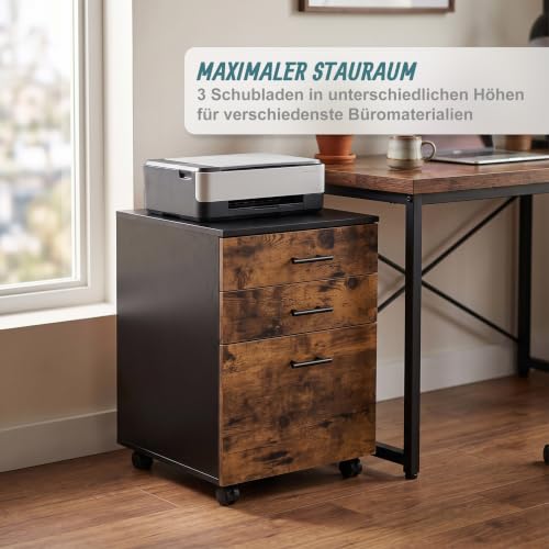 Relaxdays Rollcontainer, 3 Schubladen, schwarz/braun
