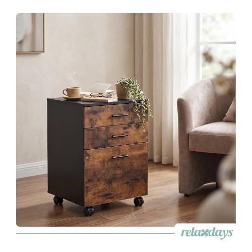 Relaxdays Rollcontainer, 3 Schubladen, schwarz/braun