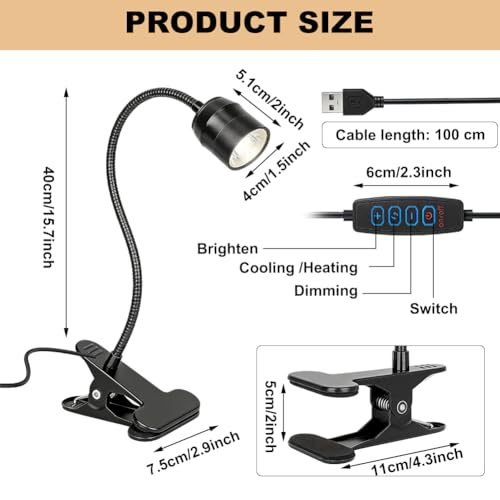 LED Leselampe mit Klemme und Schwanenhals 3 Lichtfarben Dimmbar