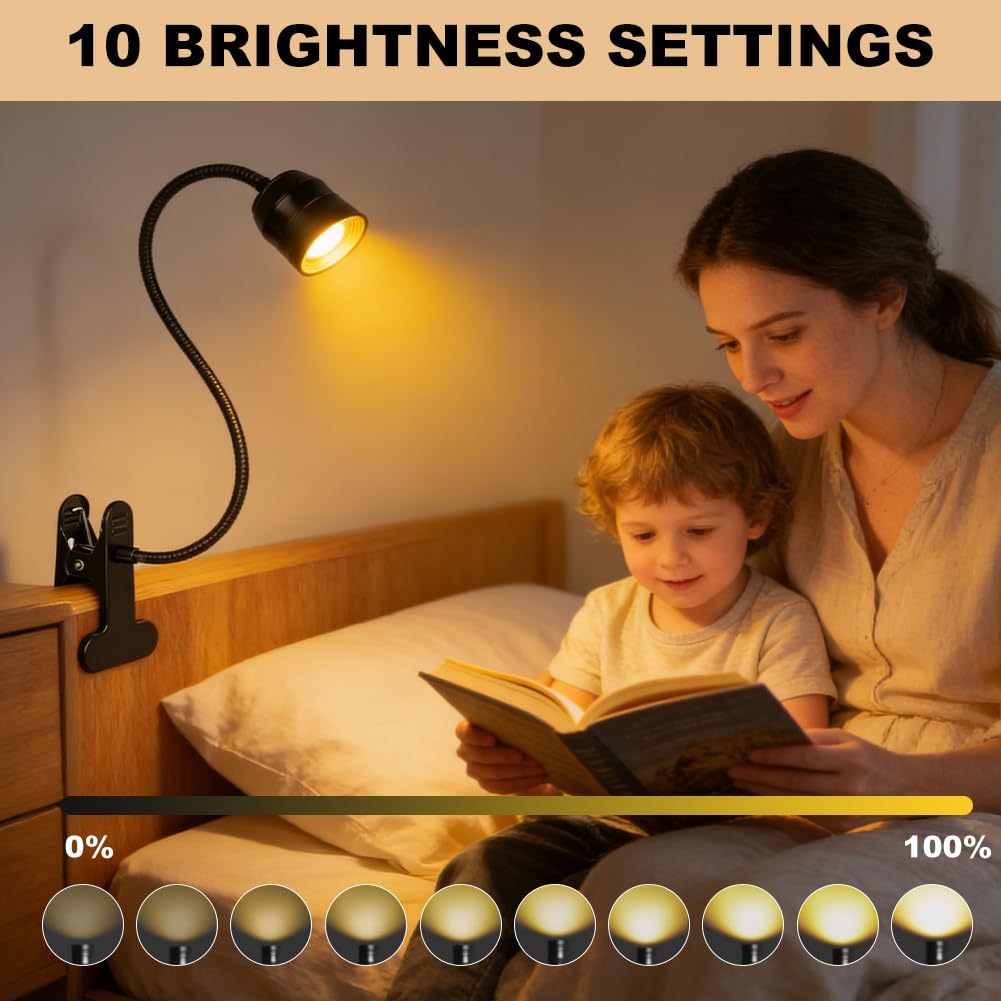 LED Leselampe mit Klemme und Schwanenhals 3 Lichtfarben Dimmbar