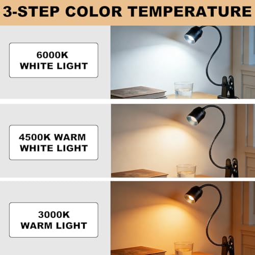 LED Leselampe mit Klemme und Schwanenhals 3 Lichtfarben Dimmbar