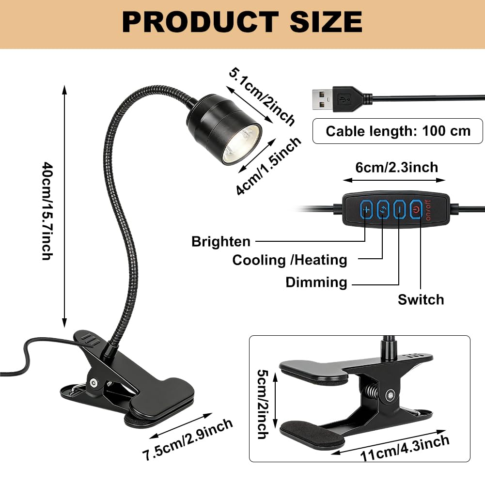 LED Leselampe mit Klemme und Schwanenhals 3 Lichtfarben Dimmbar