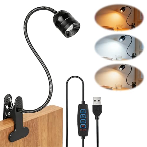 LED Leselampe mit Klemme und Schwanenhals 3 Lichtfarben Dimmbar