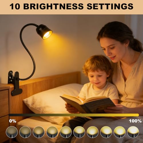 LED Leselampe mit Klemme und Schwanenhals 3 Lichtfarben Dimmbar