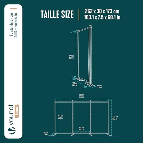 VOUNOT® Paravent Raumteiler 3 Teilig Freistehend Stoff Trennwand Klappbar Sichtschutz Stellwand für Balkon Wohnzimmer Schlafzimmer und Büro 262 x 30 x 173 cm Anthrazit