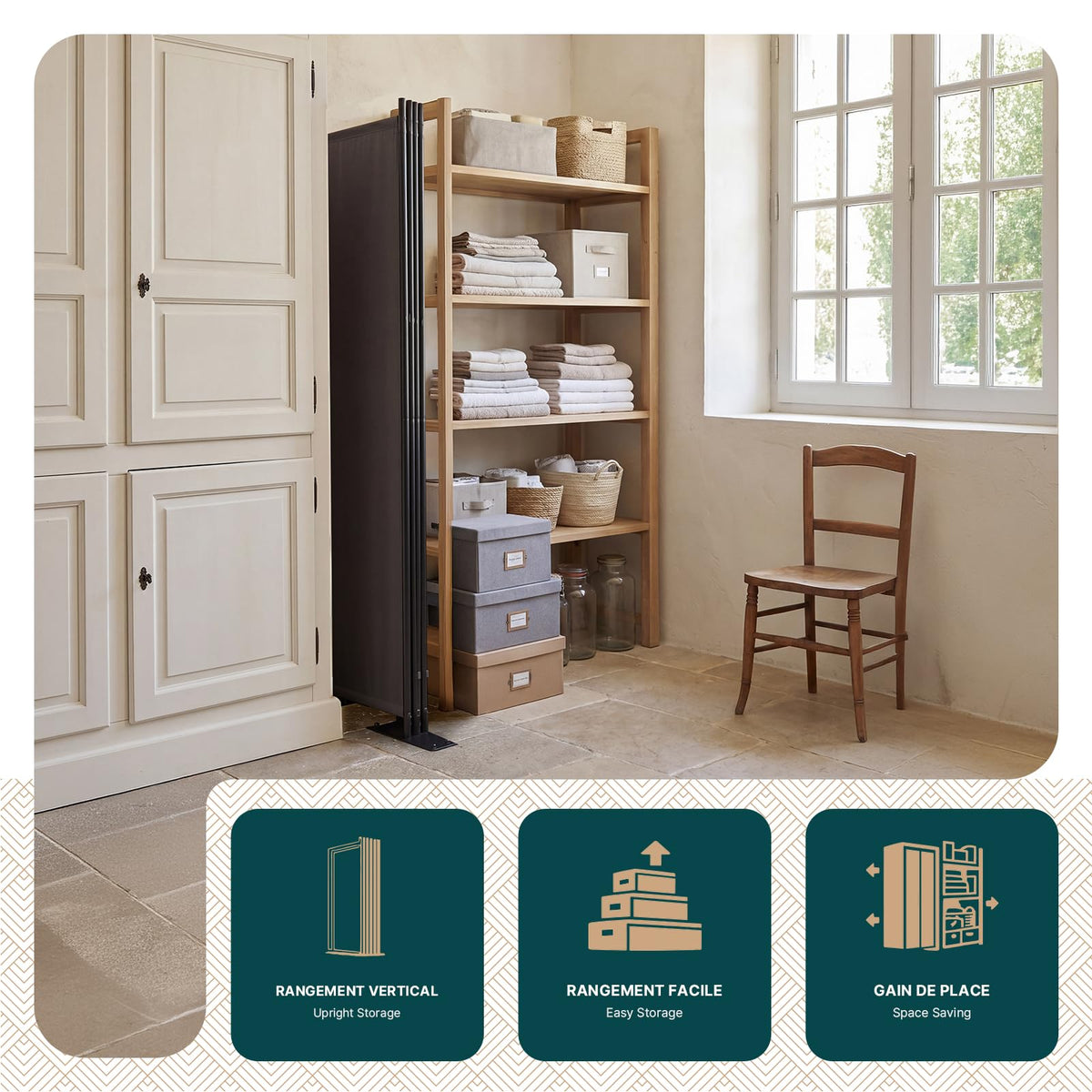VOUNOT® Paravent Raumteiler 3 Teilig Freistehend Stoff Trennwand Klappbar Sichtschutz Stellwand für Balkon Wohnzimmer Schlafzimmer und Büro 262 x 30 x 173 cm Anthrazit
